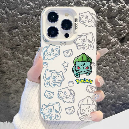 Japanese Cartoon Pokemon Matt & Silver Case Part1 | Pikachu Eevee Mew Bulbasaur Squirtle Charmander 6 Styles - Phone Case Samsung Galaxy S26 S25 S24 S23 S22 S21 FE Ultra Edge