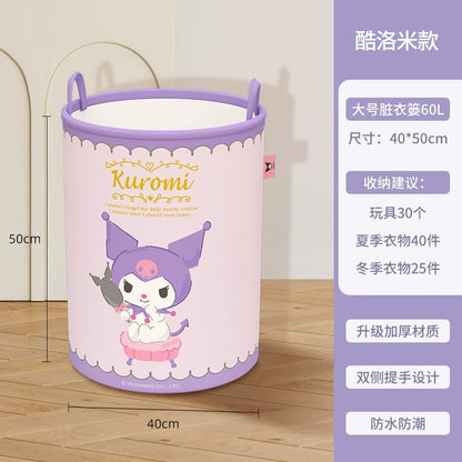 Japanese Cartoon Sanrio with Friends Giant Round Foldable Storage Basket | Hello Kitty My Melody Kuromi Cinnamoroll Pochacco - Bedroom Bathroom Girl Gift