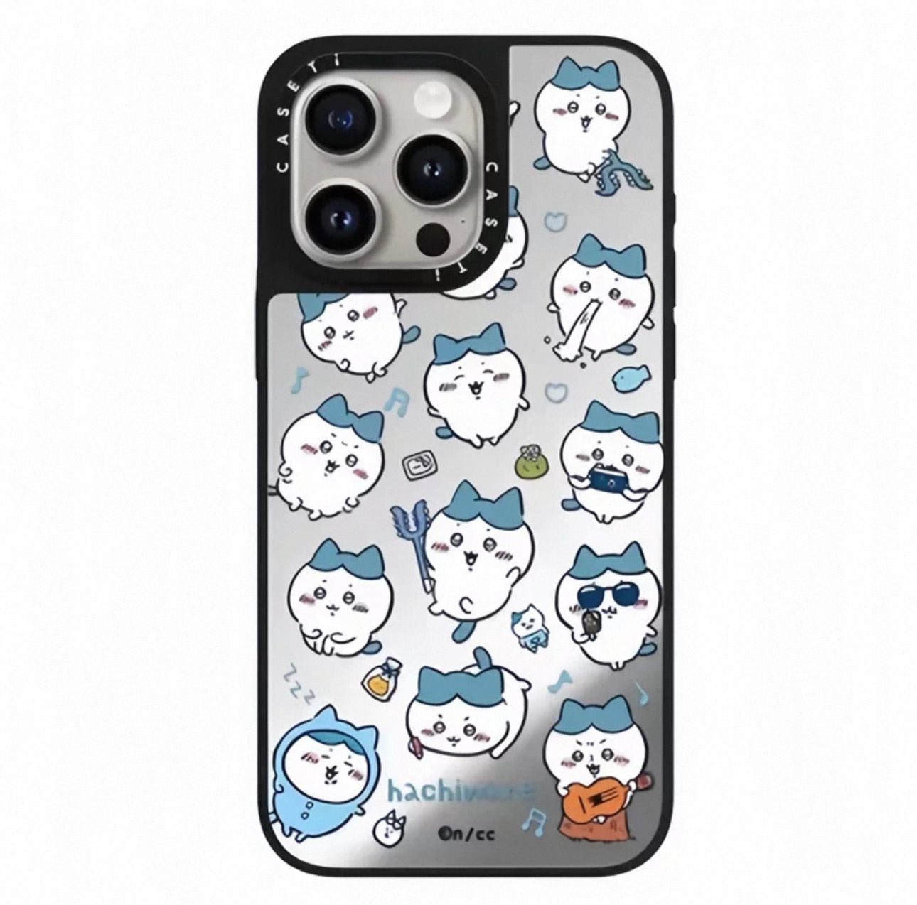 Japanese Cartoon ChiiKawa Mirror Phone Case | ChiiKawa Hachiware Usagi Medley Fun Pose Silver Full Screen - iPhone Case 11 12 13 14 15 16 17 Pro Promax