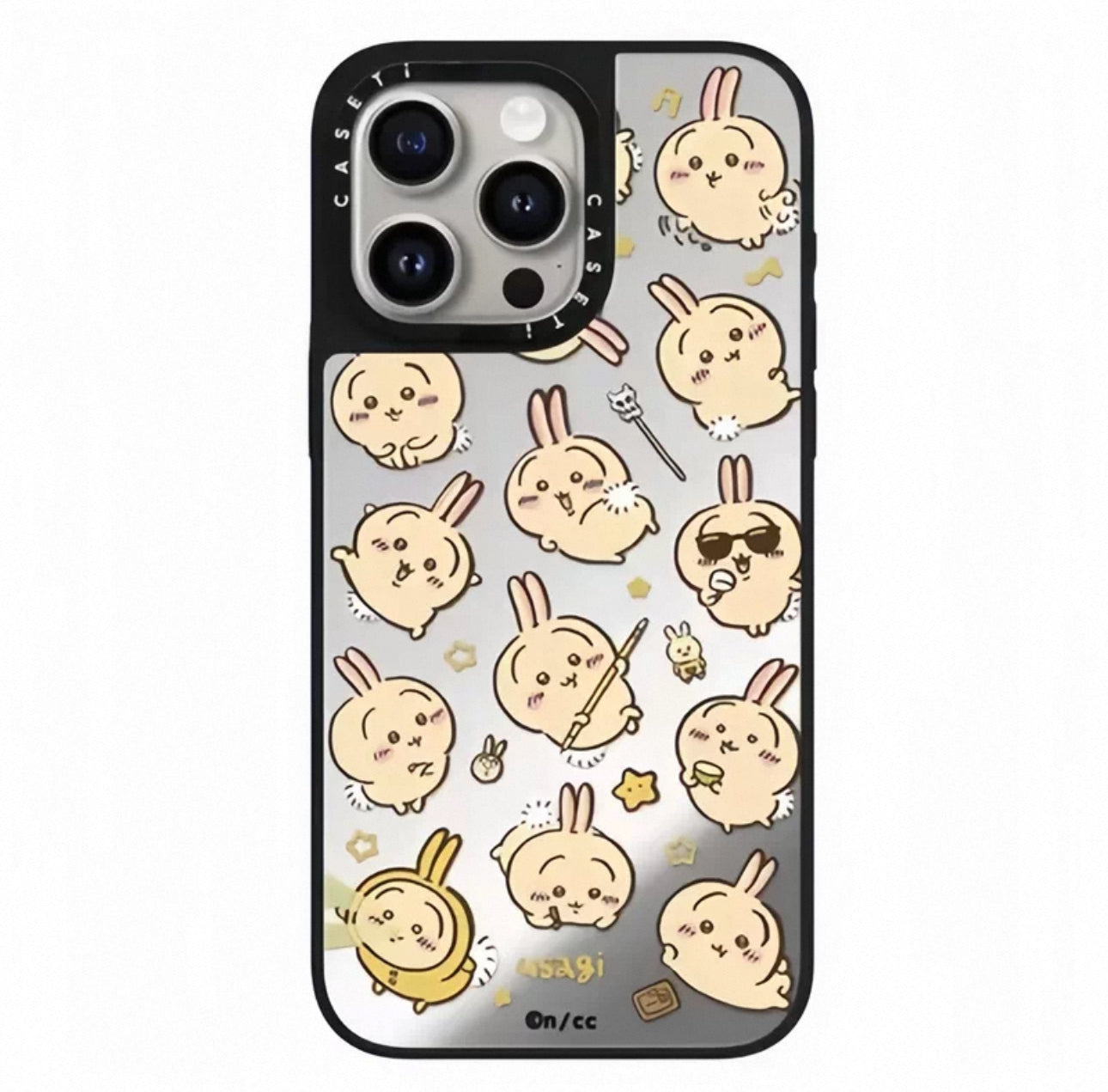 Japanese Cartoon ChiiKawa Mirror Phone Case | ChiiKawa Hachiware Usagi Medley Fun Pose Silver Full Screen - iPhone Case 11 12 13 14 15 16 17 Pro Promax