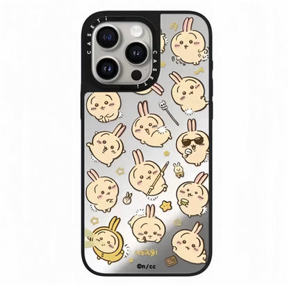 Japanese Cartoon ChiiKawa Mirror Phone Case | ChiiKawa Hachiware Usagi Medley Fun Pose Silver Full Screen - iPhone Case 11 12 13 14 15 16 17 Pro Promax