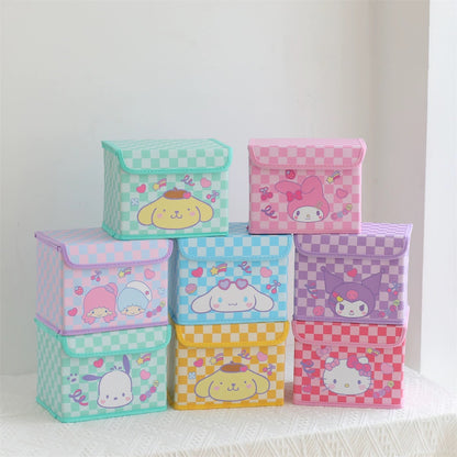 Sanrio Japanese Checkered Storage Box with Cover | Hello Kitty My Melody Kuromi Little Twin Stars Cinnamoroll Pompompurin Pochacco - Bedroom Girl Gift