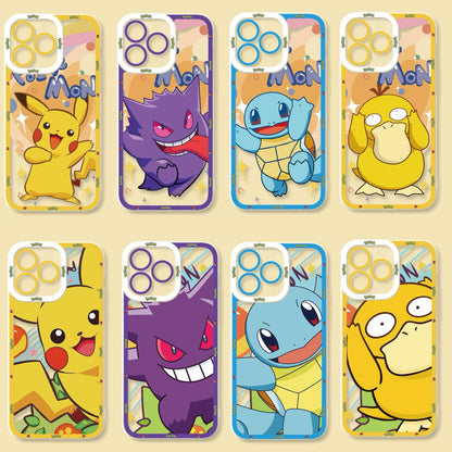 Japan Cartoon Pokemon Happy Party Verison | Pikachu Gengar Squirtle Psyduck - iPhone Case PLUS SE2 XS XR X 11 12 13 14 15 16 16e 17 17e Pro Promax 12mini 13mini