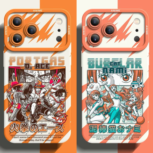 Japanese Cartoon One Piece Silicone Case Gear Forms Version | Nami Portgas D Ace - iPhone Case PLUS SE2 XS XR X 11 12 13 14 15 16 16e 17 17e Pro Promax 12mini 13mini