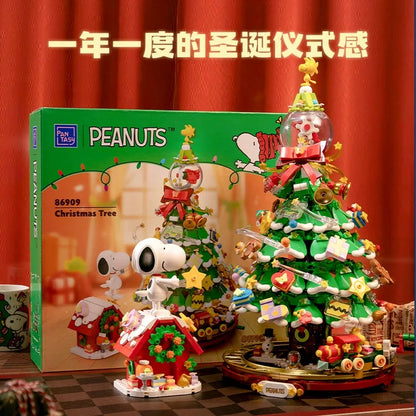 Pan Tasy x Peanut | Christmas Tree White Dog and Friends - Lovely Dog and Yellow Birds Building Blocks Toy Collections
