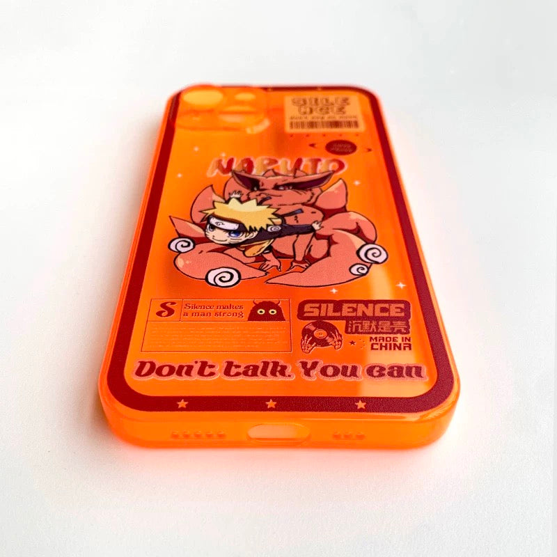 Japanese Anime Naruto Ninja | Fluorescent Orange Clear Case Naruto with Kurama Nine Tails - iPhone Case 7 8 PLUS XS XR X 11 12 13 14 15 16 Pro Promax SE3 SE2 mini KawaiiGiftLand