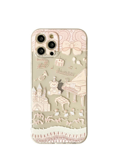 Teddy Bear with Piano iPhone case Kawaii Lovely Cute Lolita iPhone 6 7 8 PLUS SE2 XS XR X 11 12 13 14 15 Pro Promax 12mini 13mini
