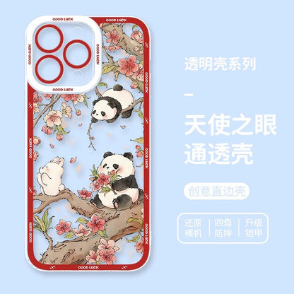 Cute Animal Panda | Chinese Ink Painting Red Version - iPhone Case PLUS SE2 XS XR X 11 12 13 14 15 16 16e 17 17e Pro Promax 12mini 13mini