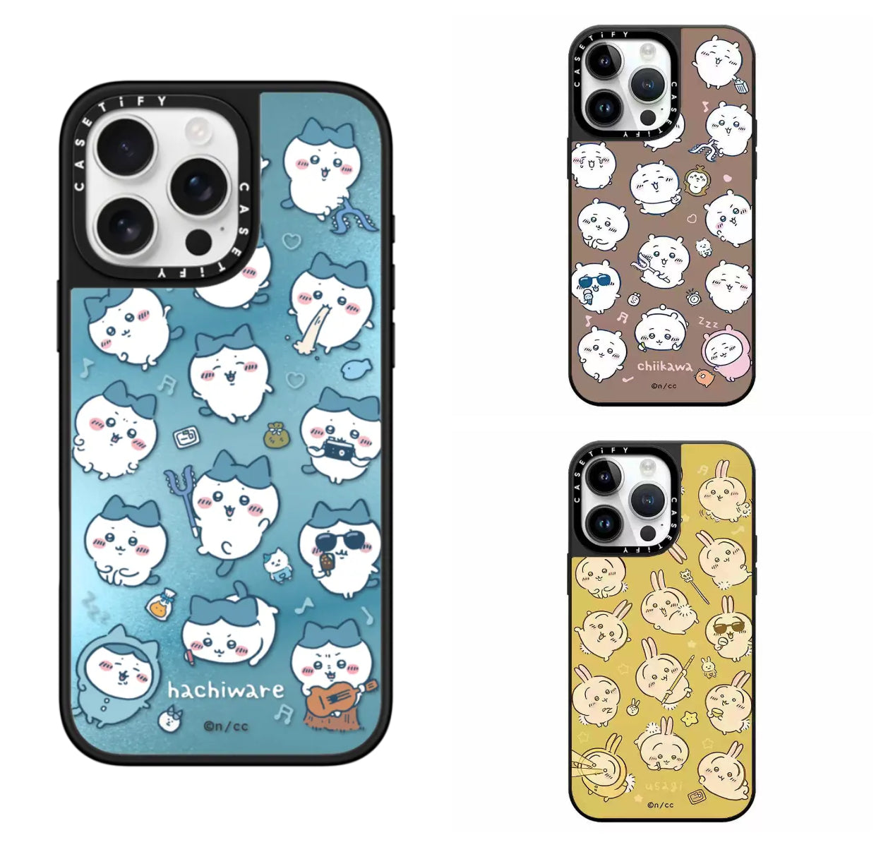 Japanese Cartoon ChiiKawa Mirror Phone Case | Full Screen Medley Fun Pose Silver Colour Chiikawa Hachiware Usagi Japanese Cartoon ChiiKawa Mirror Phone Case | Full Screen Medley Fun Pose Silver Colour Chiikawa Hachiware Usagi