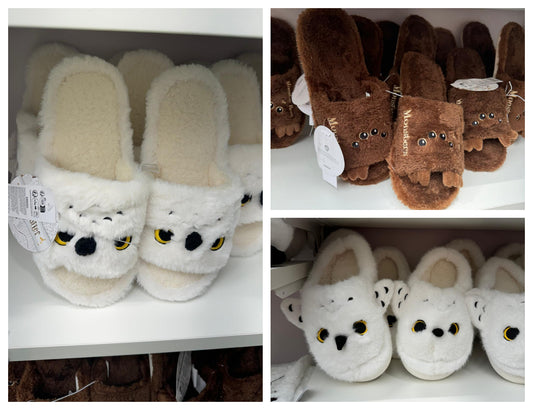 Harry Magical School Wizard Witch X Miniso | Magical School Animal Furry Slippers Owl Monster Book White Brown - Kawaii items