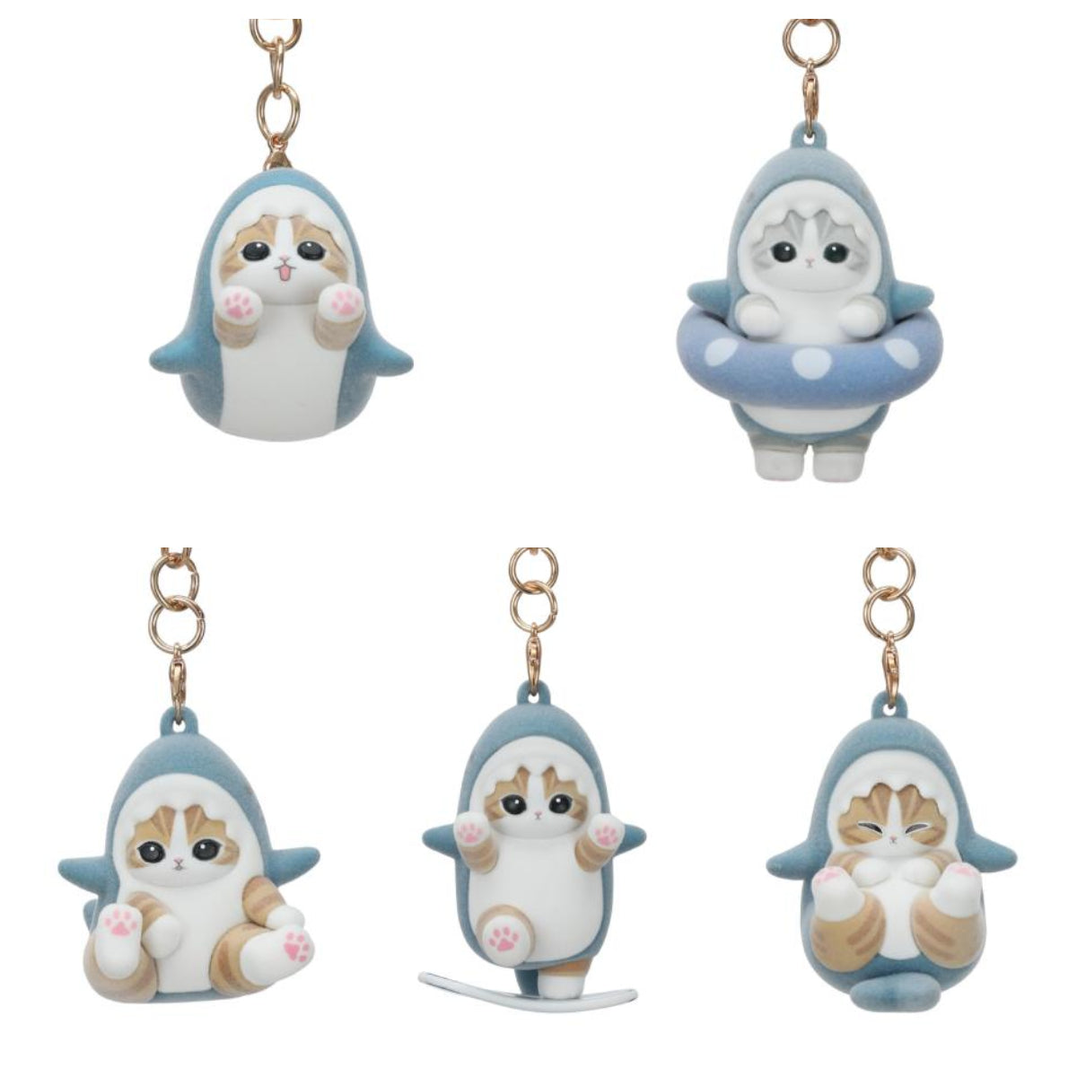 Miniso X Mofusand | Mofusand Cat in Shark Costume Cute Flocked Plastic Doll Keychain - Kawaii items Room Decoration