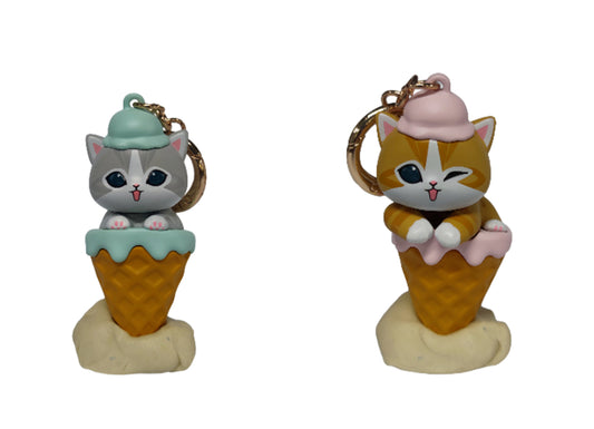 Miniso X Mofusand Ice Cream Series | Mofusand Cat in Ice Cream Cone Costume Cute Plastic Doll Keychain - Kawaii items Room Decoration