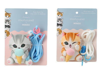 Miniso X Mofusand Ice Cream Series | Mofusand Cat Eating Ice Cream Cute Plush Doll Phone Strap Adapter Back Clip - Kawaii items Room Decoration Doll