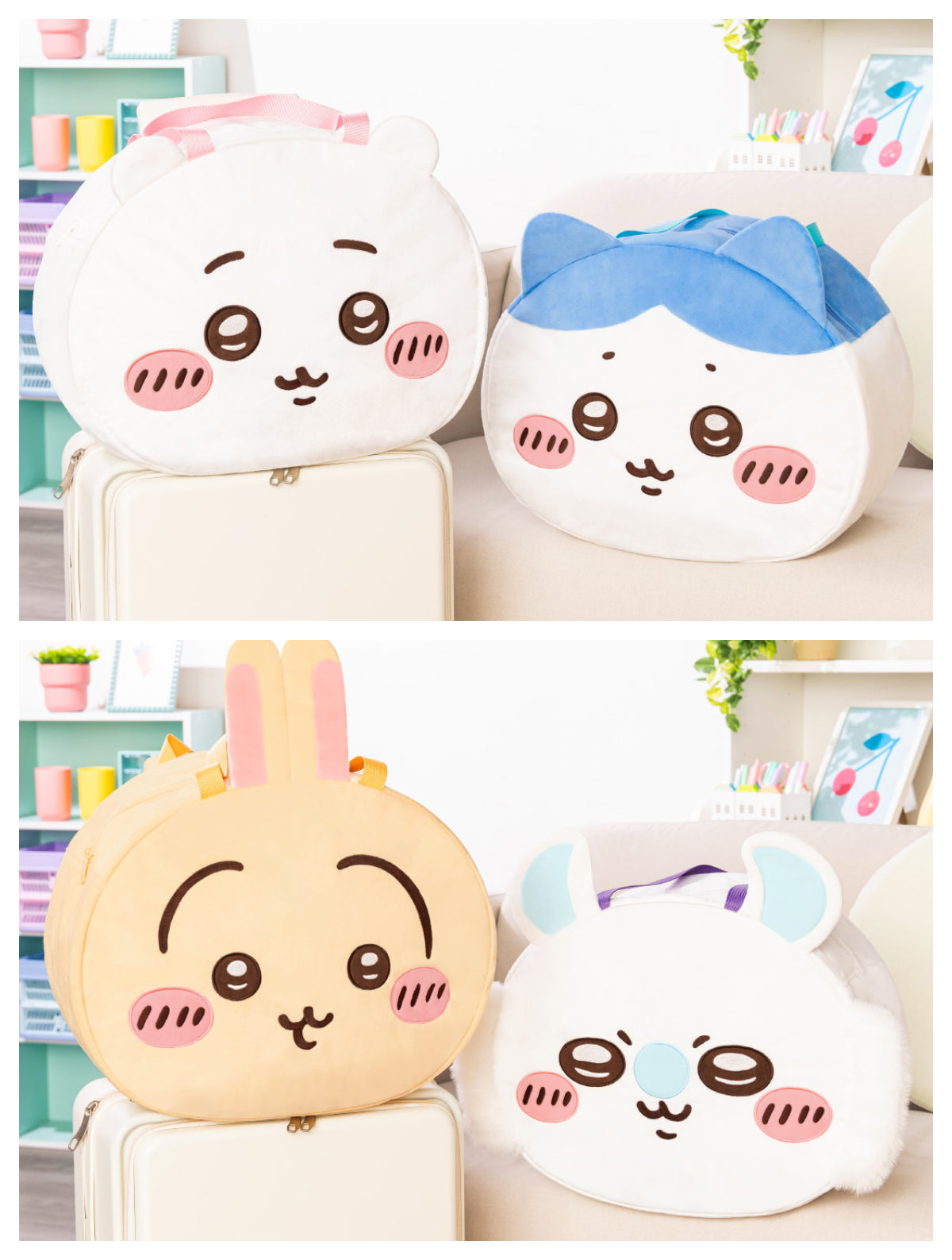 Japan ChiiKawa | ChiiKawa Hachiware Usagi Momonga Cute Face Icon Big Boston Bag - Kawaii items Room Decoration