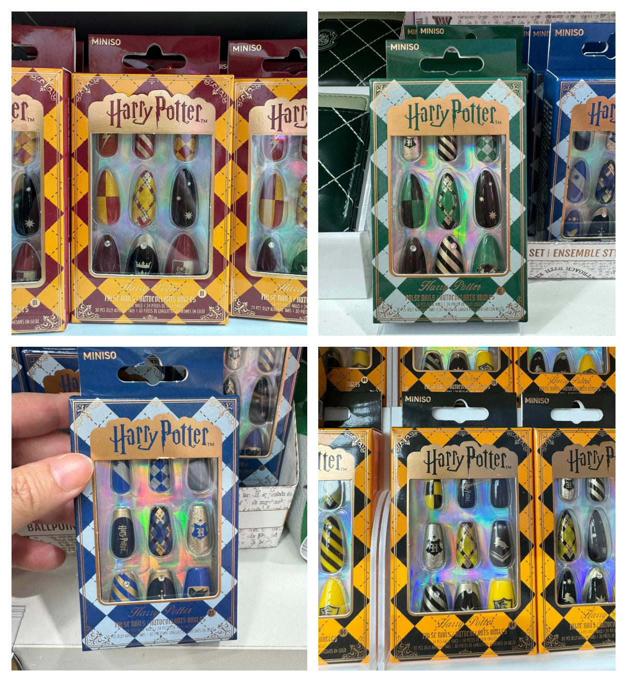 Harry Magical School Wizard Witch X Miniso | Magical School Four Houses Fake Nails Red Blue Green Yellow - Kawaii items