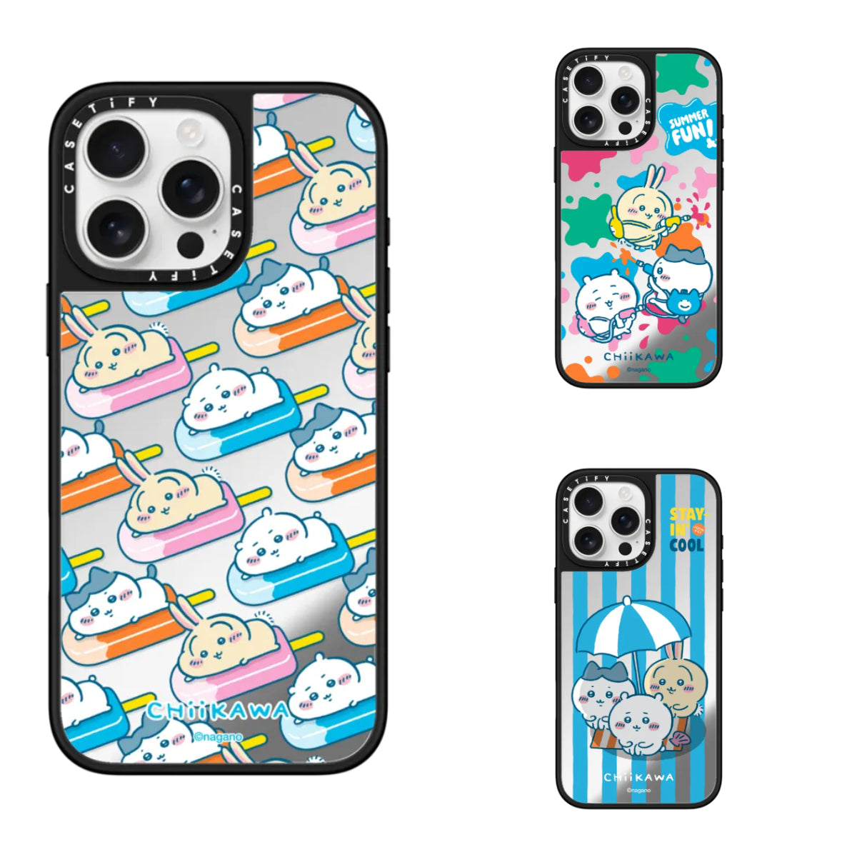 Japanese Cartoon ChiiKawa Mirror Phone Case | ChiiKawa Hachiware Usagi Summer Pool Party Playing Time - iPhone Case 12 13 14 15 16 17 Pro Promax