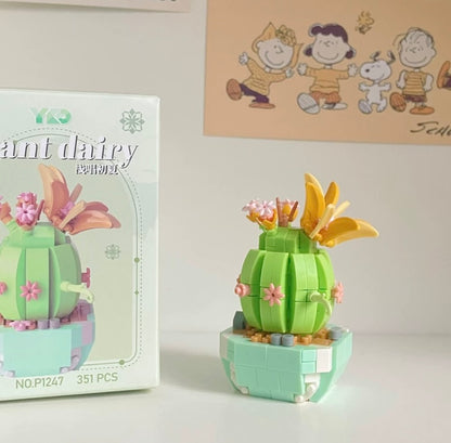 Mini Block Building Plant Dairy | Succulent Plants Cactus - Tiny Particle Assembly DIY Handmade Gift