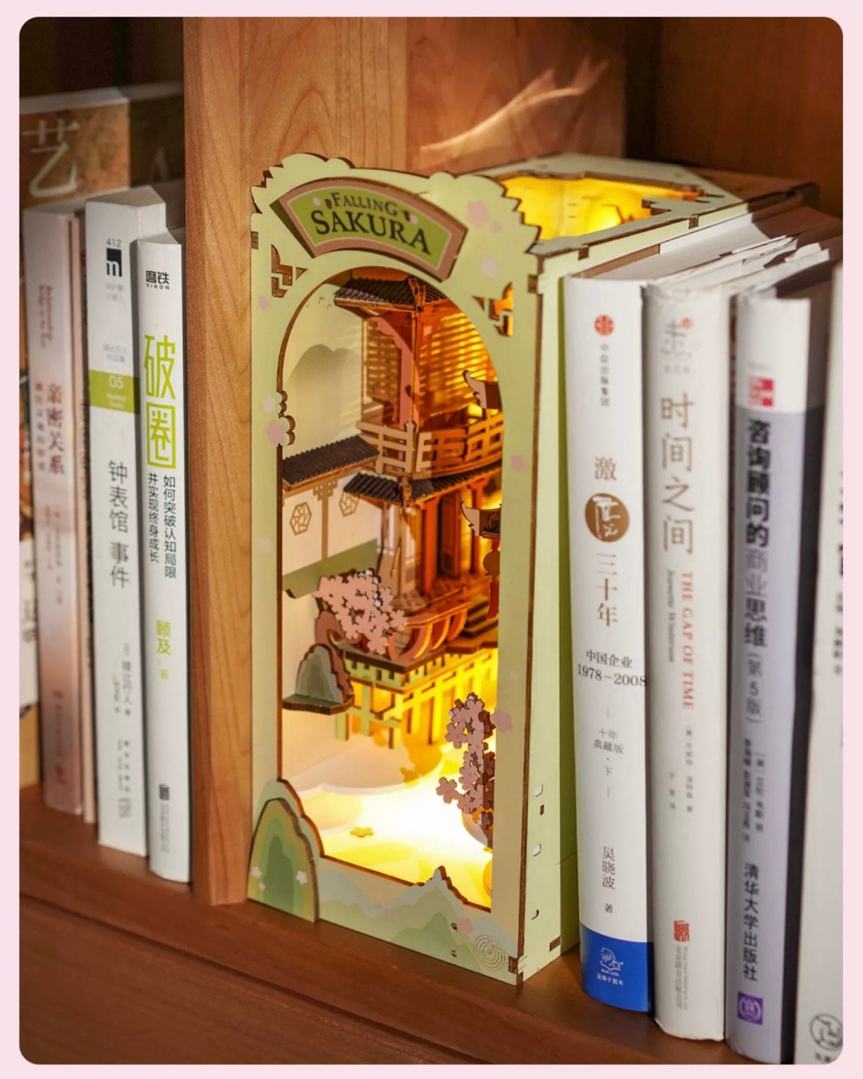 Craft Kits Wooden Booknook & Wonderland | Falling Sakura - DIY Handmade Mini World Miniature Gift with LED Light