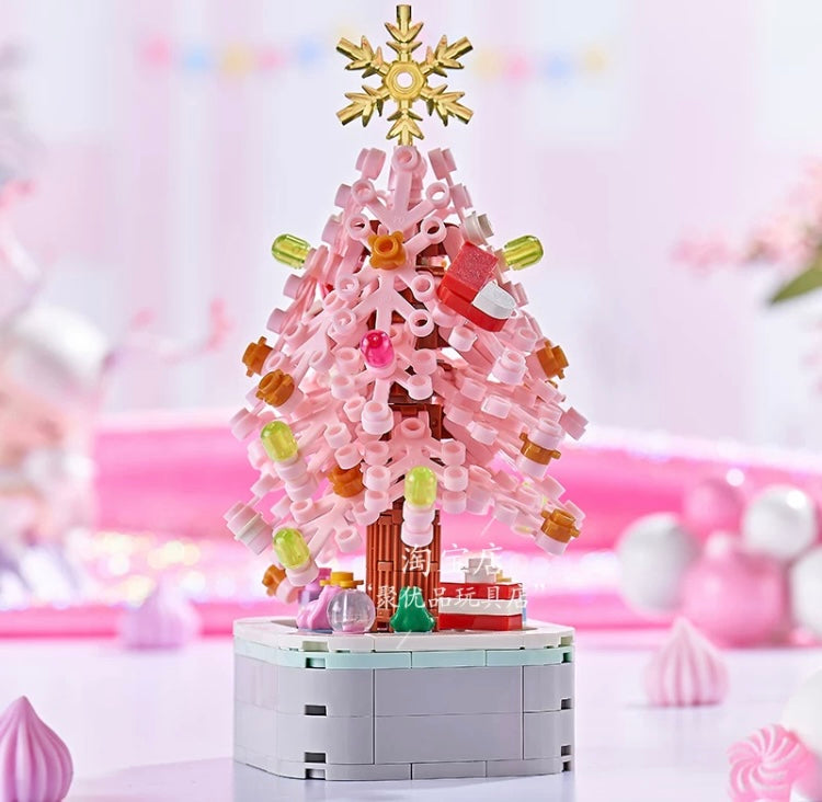 Mini Block Christmas Tree Chinese New Year | Green Pink Xmas Tree 