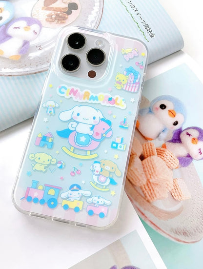 Japanese Cartoon Cinnamoroll with Fruit and Rocking Horse Blue Clean Matt iPhone Case 12 13 14 15 Pro Promax
