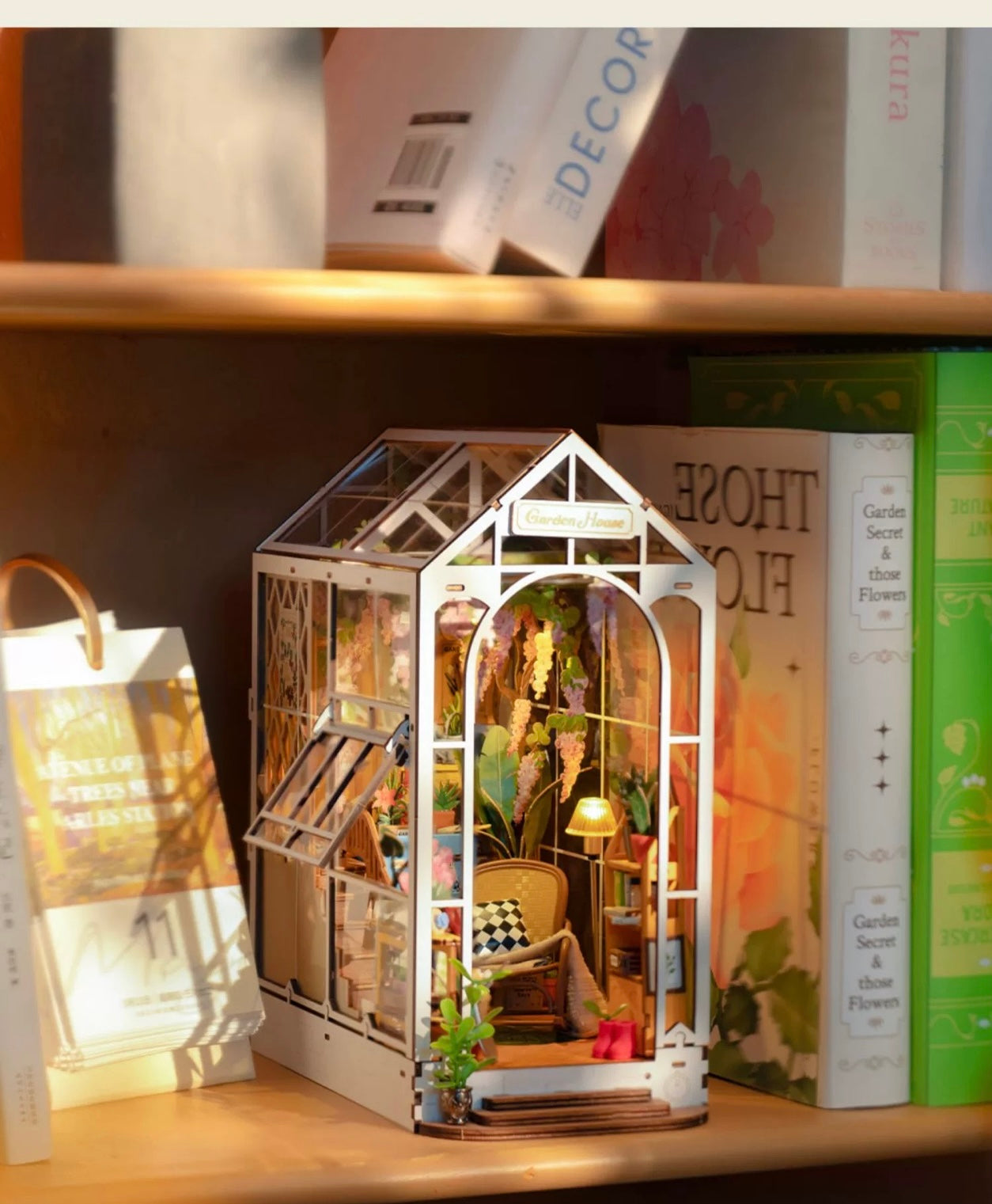 Craft Kits Wooden Booknook & Wonderland | French Flower Garden - DIY Handmade Mini World Miniature Gift with LED Light