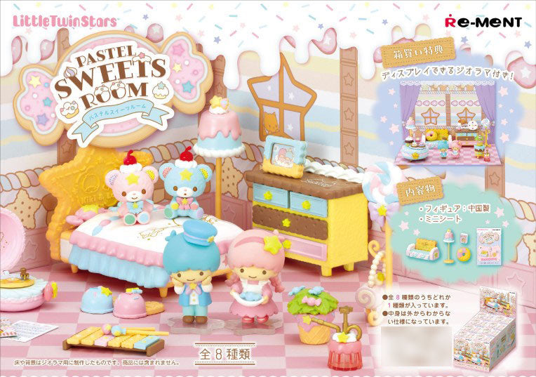 RE-MENT Sanrio Little Twin Stas PASTEL SWEETS ROOM 8Pack BOX - Kawaii Miniature World Doll Room