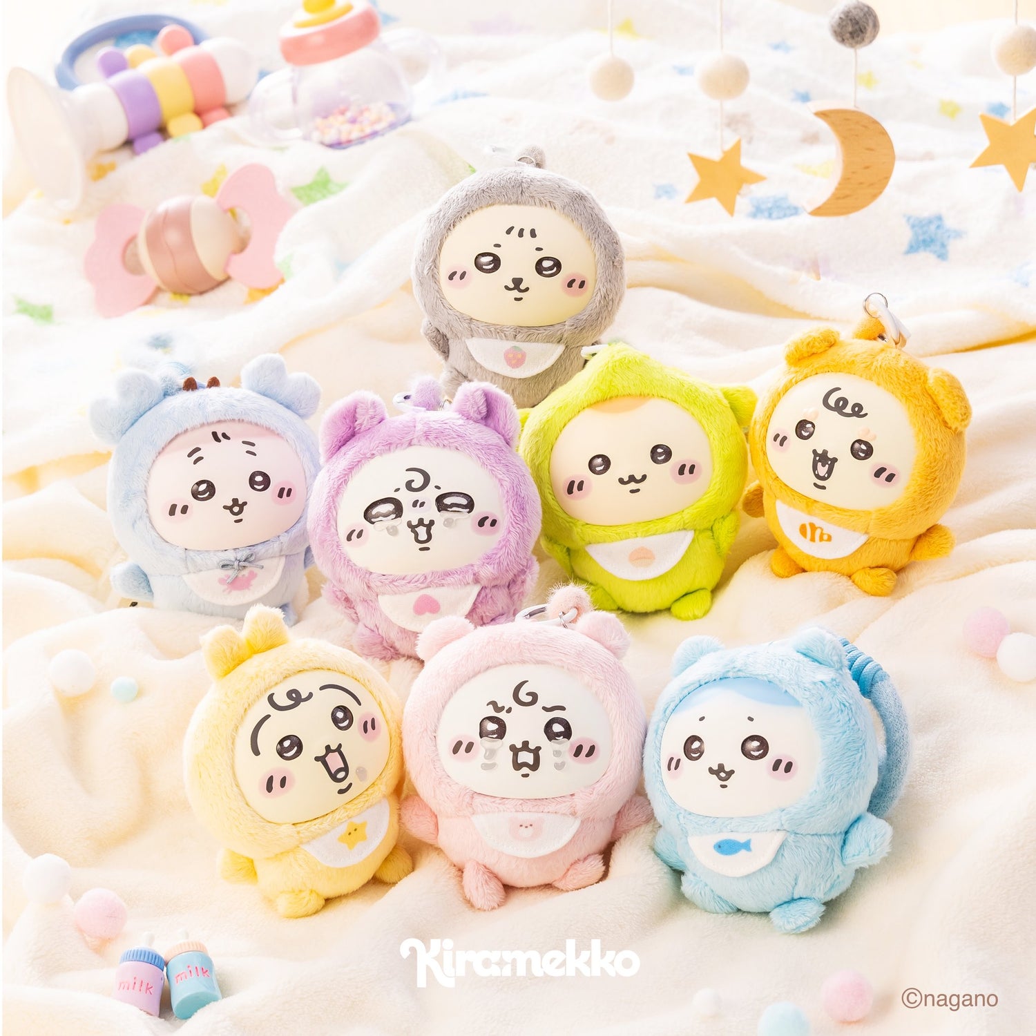 Japan ChiiKawa Kiramekko Baby Series | ChiiKawa Hachiware Usagi Momonga Kurimanju Rakko Shisa Crab Cute Plush Doll with Plastic Face Keychain - Kawaii items Room Decoration Doll