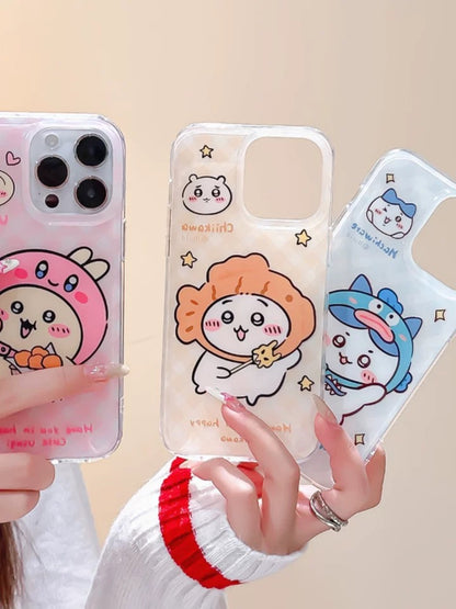 Japanese Cartoon ChiiKawa Hachiware Usagi X Kirby Hangyodon iPhone Case 11 12 13 14 15 Pro Promax