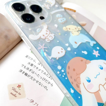 Japanese Cartoon Cinnamonroll with Ocean Marine iPhone Case 12 13 14 15 Pro Promax