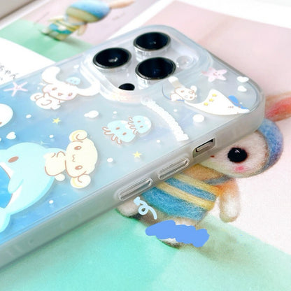 Japanese Cartoon Cinnamonroll with Ocean Marine iPhone Case 12 13 14 15 Pro Promax