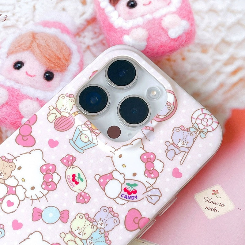 Japanese Cartoon Hello Kitty with Candy and Chocolate iPhone Case 12 13 14 15 Pro Promax