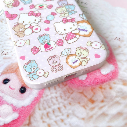 Japanese Cartoon Hello Kitty with Candy and Chocolate iPhone Case 12 13 14 15 Pro Promax
