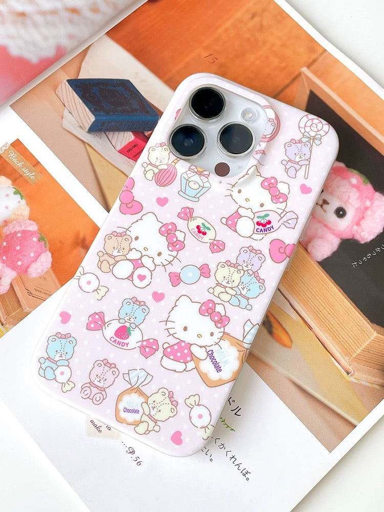 Japanese Cartoon Hello Kitty with Candy and Chocolate iPhone Case 12 13 14 15 Pro Promax