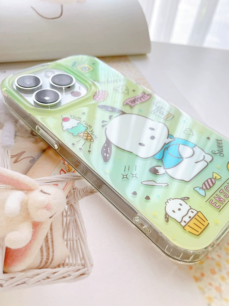 Japanese Cartoon Pochacco Ice Cream Green iPhone Case 14 15 Pro Promax