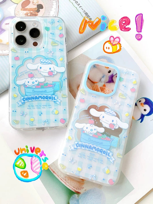 Japanese Cartoon Cinnamoroll with Fruit and Rocking Horse Blue Clean Matt iPhone Case 12 13 14 15 Pro Promax