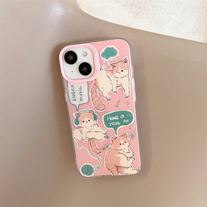 Japanese Lovely Yellow Kitten Cat Pink iPhone case Kawaii Lovely Cute Lolita iPhone 11 12 13 14 15 Pro Promax