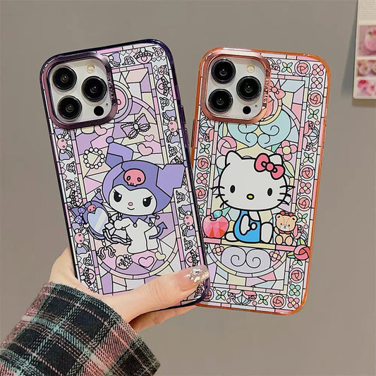 Japanese Cartoon Glass Window Style | HK Red KU Purple - iPhone Case iPhone 11 12 13 14 Pro Promax KawaiiGiftLand
