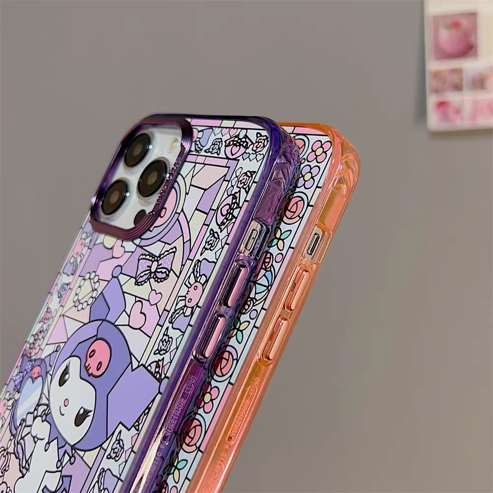 Japanese Cartoon Glass Window Style | HK Red KU Purple - iPhone Case iPhone 11 12 13 14 Pro Promax
