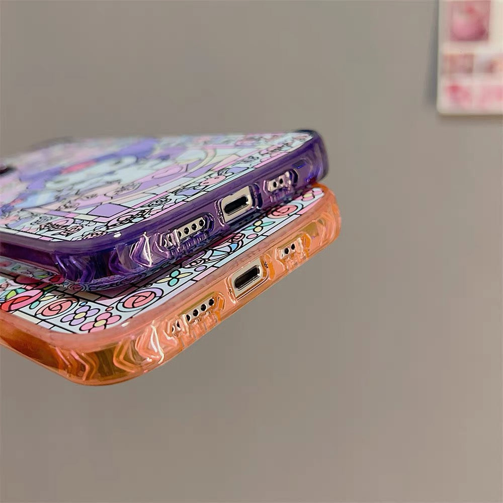 Japanese Cartoon Glass Window Style | HK Red KU Purple - iPhone Case iPhone 11 12 13 14 Pro Promax