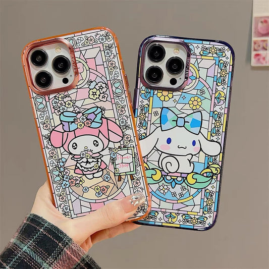 Japanese Cartoon Glass Window Style | MM Pink CN Purple - iPhone Case iPhone 11 12 13 14 Pro Promax KawaiiGiftLand