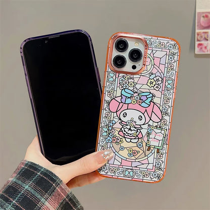 Japanese Cartoon Glass Window Style | MM Pink CN Purple - iPhone Case iPhone 11 12 13 14 Pro Promax