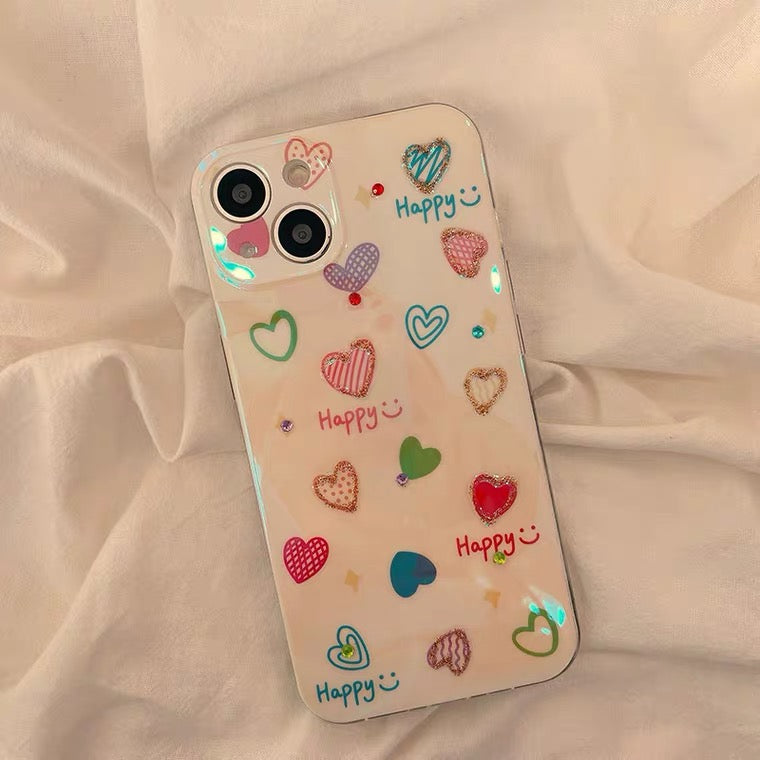 Lovely Colourful Heart Blu Ray iPhone case Kawaii Lovely Cute Lolita iPhone PLUS 11 12 13 14 15 Pro Promax