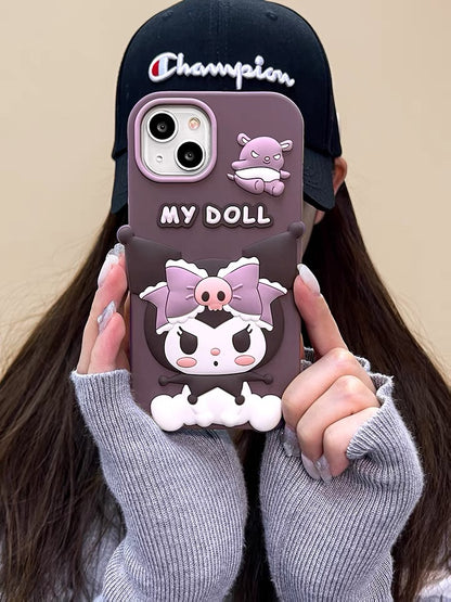 Big Kuromi Doll with Baku Purple Soft iPhone Case 11 12 13 14 15 Pro Promax