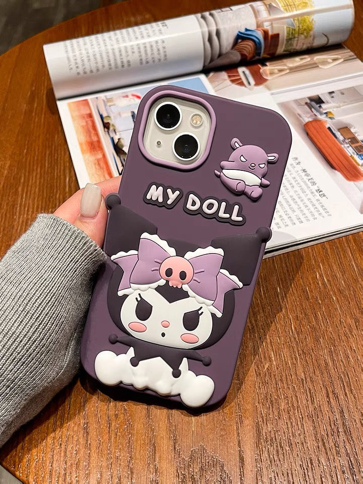 Big Kuromi Doll with Baku Purple Soft iPhone Case 11 12 13 14 15 Pro Promax