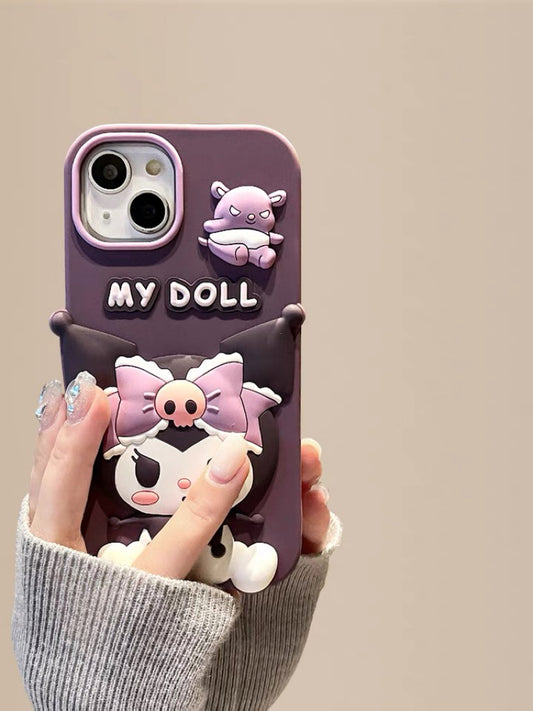 Big Kuromi Doll with Baku Purple Soft iPhone Case 11 12 13 14 15 Pro Promax