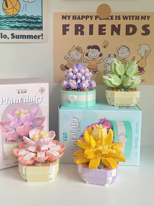 DIY handmade Mini Block Building Block Plant Dairy | Succulent Plants Cactus - Tiny Particle Assembly