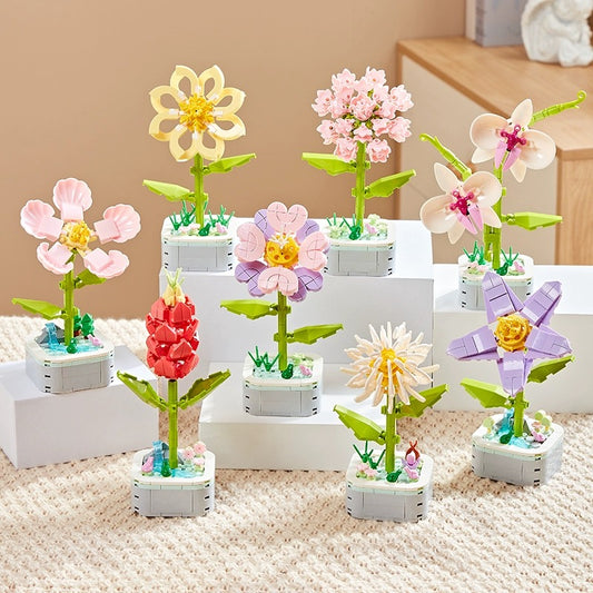 Mini Block Building Flower Series 4 | Peach Blossom Carnation - Tiny Particle Assembly DIY Handmade Gift