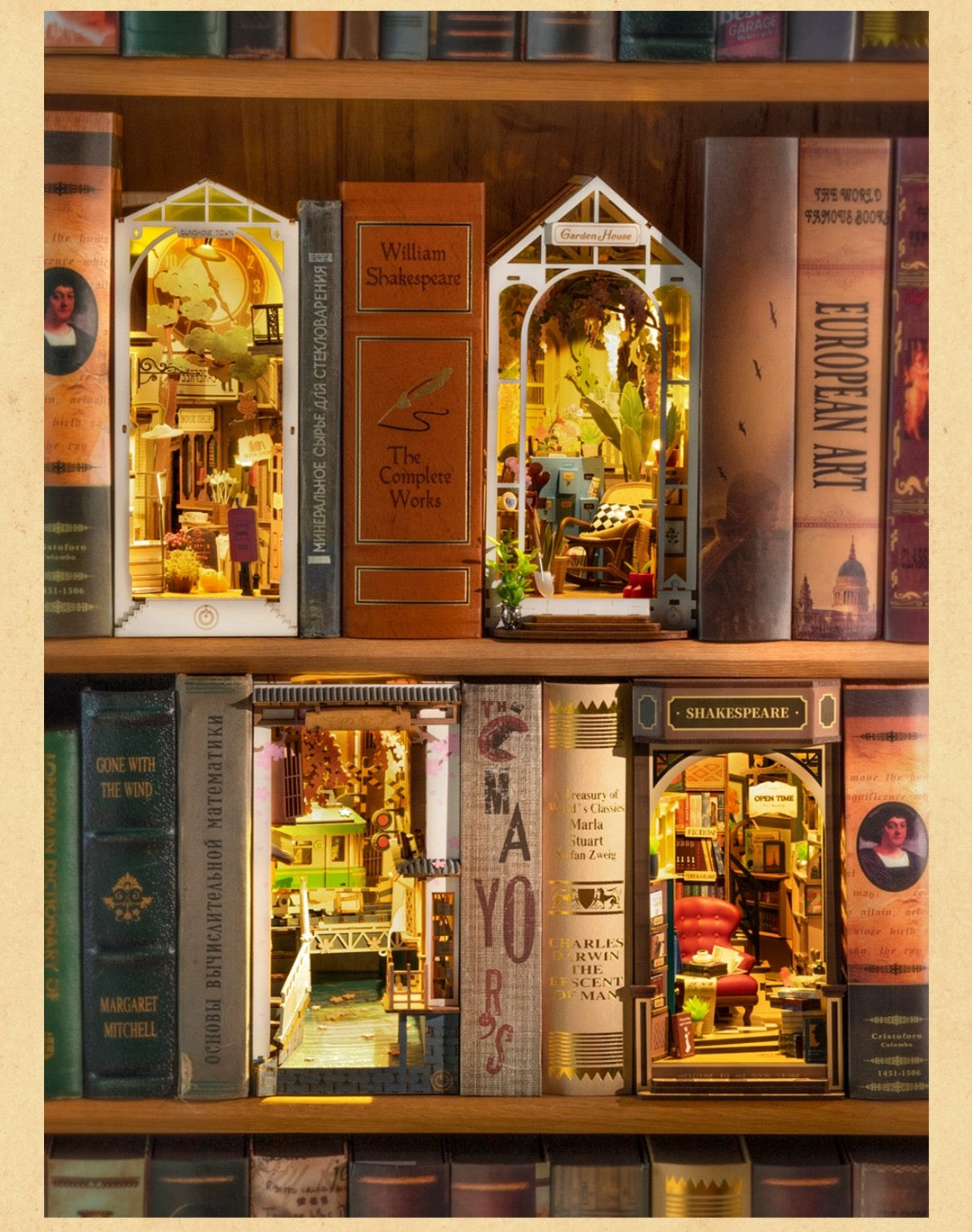Craft Kits Wooden Booknook & Wonderland | Bookstore - DIY Handmade Mini World Miniature Gift with LED Light
