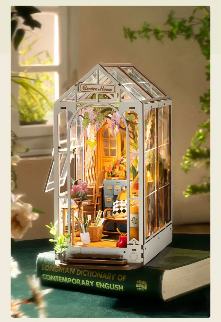 Craft Kits Wooden Booknook & Wonderland | French Flower Garden - DIY Handmade Mini World Miniature Gift with LED Light