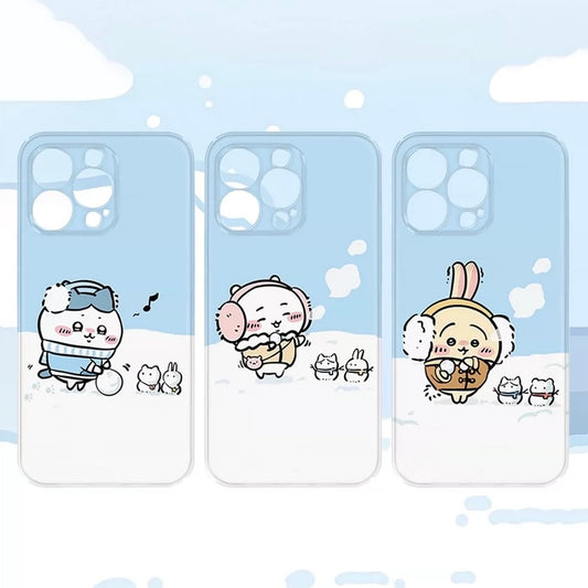 Japanese Cartoon ChiiKawa Camera Protect | ChiiKawa Hachiware Usagi with Snowman - iPhone Case XS 11 12 13 14 15 Pro Promax mini